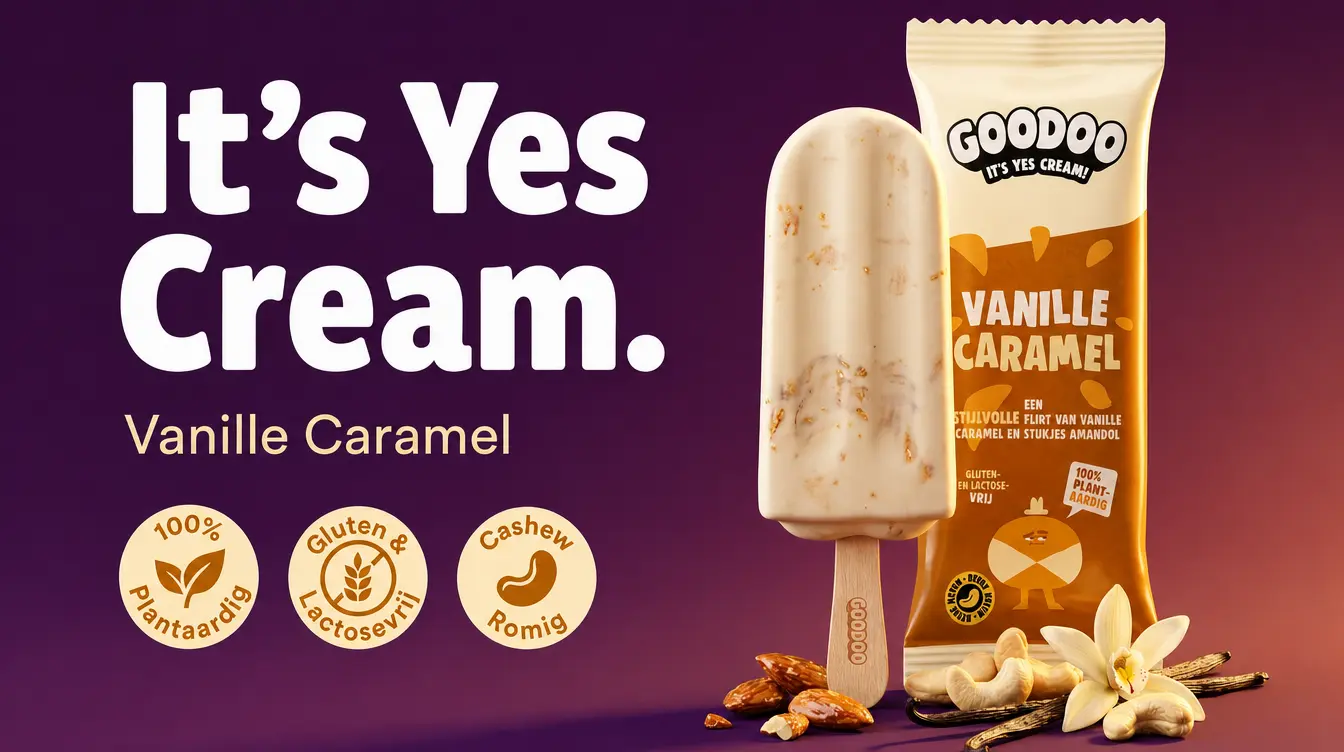Advertentiebeeld met leesbare kop It's Yes Cream voor een vegan ijsmerk, gemaakt met GPT Image 2.